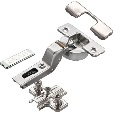 2 x Salice Topfband Serie 700 mit Dämpfer im Topf 110° Bohrbild T52 Innenanschlag inkl. Kreuz-Montageplatte Höhe 3 mm mit Euroschrauben, Langlochverstellung, Abdeckkappen Topfscharnier von SOTECH