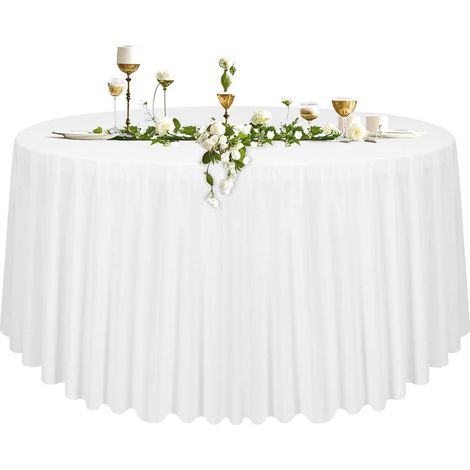 Nappe ronde blanche en tissu 305 cm, polyester, lavable, pour tables Ø150-240 cm