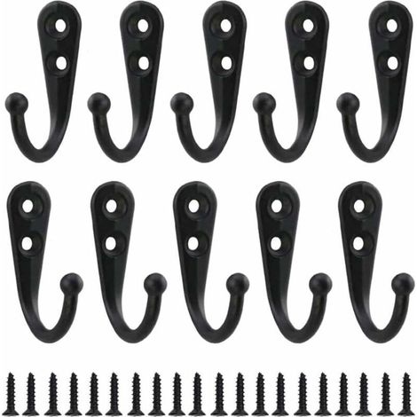 10 Stück schlichte schwarze Wandhaken für Garderobe, inklusive Befestigungsschrauben