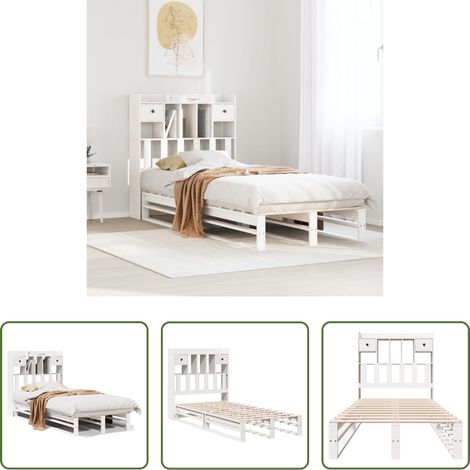 Sommeil -  Lit bibliothèque sans matelas blanc 75x190cm bois de pin massif (1/5)