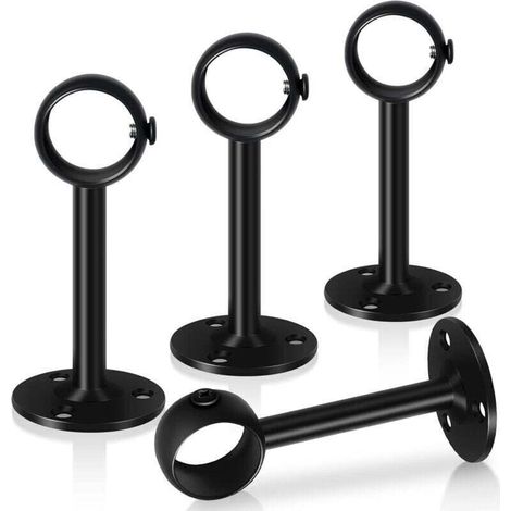 Lot de 4 supports de tringle à rideaux noirs de 33 mm en acier inoxydable très résistants pour tringle à rideau, placard, armoire, plafond