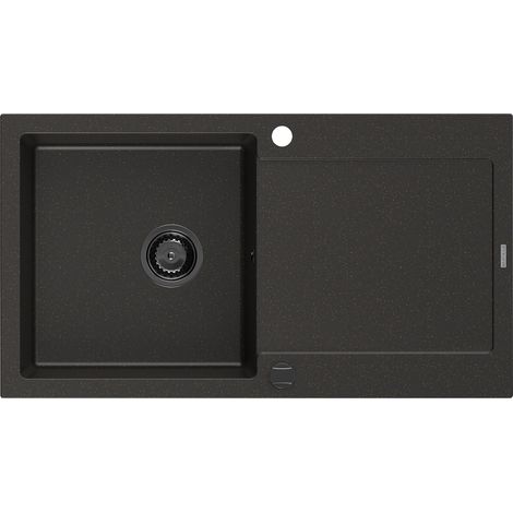 Mexen Leo lavello in granito a 1 vasca con scolapiatti 900 x 500 mm, nero/metallo dorato, sifone nero - 6501901010-75-B (1/5)