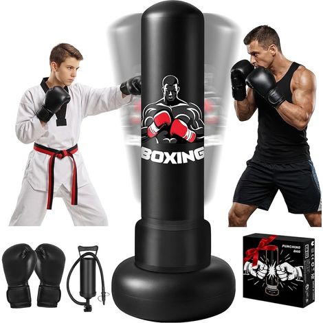 Sac de Frappe Enfant Gonflable Kids Boxing Sandbag Sac de Frappe autoportant pour Adultes Sac de Boxe Gonflable avec Pompe à air – Entraînement à Domicile pour Muay Thai Kickboxing (1/5)