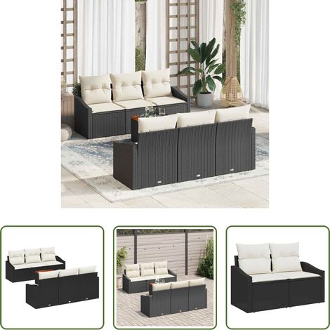 vidaXL Modulares Sofa - Gartensofa-set mit Speicher 7 pcs Schwarz und Creme Poly-Rattan (1/5)