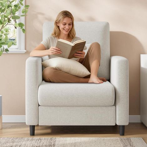 Einzelsessel Relaxsessel Plüsch mit Holzkonstruktion, waschbarer Bezug, werkzeugfreie Montage, Beige (1/5)