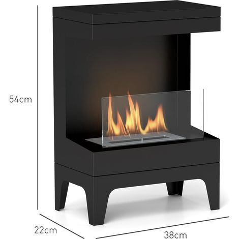 Cheminée bioéthanol autoportante avec brûleur de 0,9 L et autonomie de 3,3 heures, 38 x 22 x 54 cm, noire (1/5)