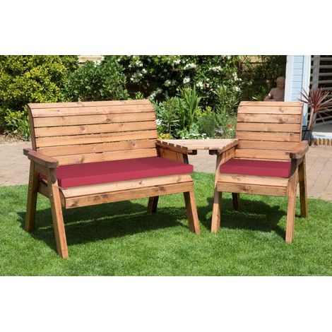 Charles Taylor Wooden Companion Angled Garden 3 Seat Chair & Cover & Red Cushion (1/4)