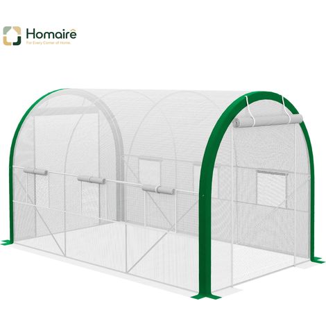HOMAIRE Foliengewächshaus Tunnel mit Rolltür für Garten und Balkon, Stahl verzinkt, weiß