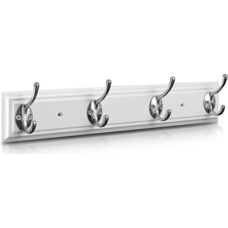 Porte-manteau mural blanc. Porte-manteau mural moderne en bois de 43 cm (17 po) avec 4 crochets. (1/5)