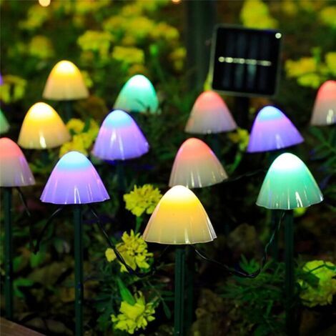 Guirlande lumineuse solaire de 5 mètres, 20 lampes, avec prise de terre, en forme de champignon