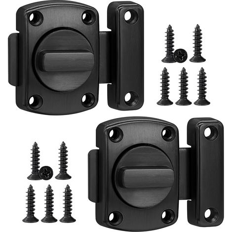 Lot de 2 verrous de porte antivol - Verrou rotatif - Verrou de porte intérieur avec vis - Verrou de porte - Verrou coulissant pour portes et meubles - Noir (1/5)