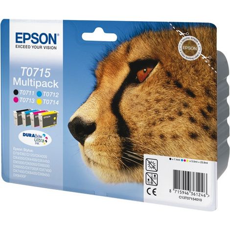 EPSON Multipack T0715 - Guépard - Noir, Cyan, Magenta, Jaune (C13T07154012) (1/3)