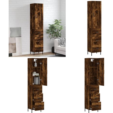 Buffet haut Chêne fumé 34,5x34x180 cm Bois d'ingénierie - Buffet Design Moderne - Meuble Rangement - Armoire Cuisine - Commode Salon - Étagère Murale - Home & Living (1/5)