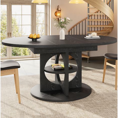 Table à manger extensible avec rangement, 110-150 cm, effet bois noir, MDF et métal (1/5)