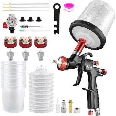 A610 LVLP Air Spray Gun with 0.1/0.1/1/0.3 cm Nozzles, 650 ML, with 10 Disposable Cups, Paint Gun for Car and Home (1/5)