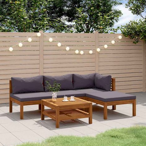Salon de jardin 5 pcs Ensemble Table et Chaise de Jardin - avec coussin Bois d'acacia solide BV620179 - BonneVie (1/5)