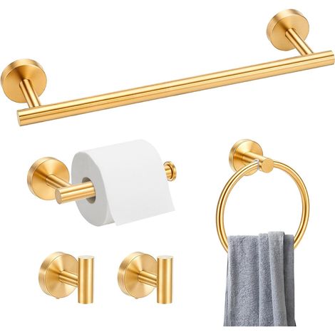Ensemble de Quincaillerie de Salle de Bain 5 pièce Ensemble de Barres Porte Serviettes de Bain Dorées en Acier Inoxydable Kit D'Accessoires Muraux de 40cm Barre Porte Serviettes Porte (1/5)