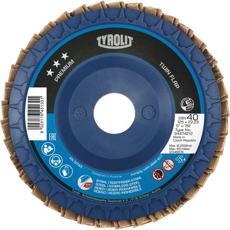 TYROLIT Schleiflamellenteller TwinFlap Premiumgerade Ø 125mm K60 28N (1/5)