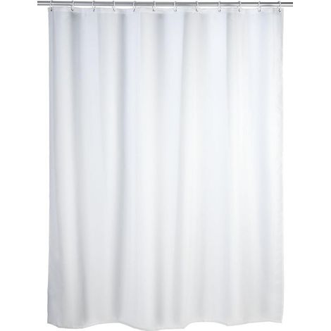 Rideau de douche anti-moisissure blanc, rideau textile avec effet anti-moisissure pour la salle de bain, lavable, hydrofuge, avec anneaux pour fixation à la barre de douche, 180 x 200 cm