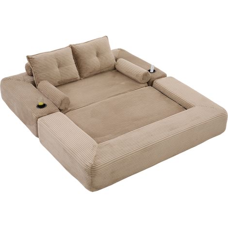 Sofá cama plegable de 2 plazas en pana, con cojines viscoelásticos, bolsillos y portavasos (1/5)