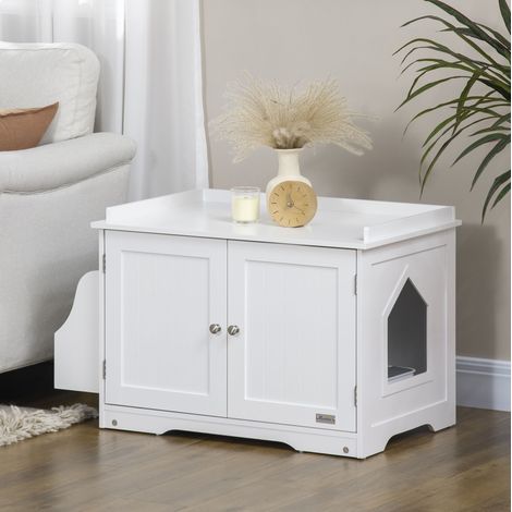 CHICFURN mueble arenero para gato 86 x 48 x 52 cm de MDF blanco con puertas magnéticas (1/5)