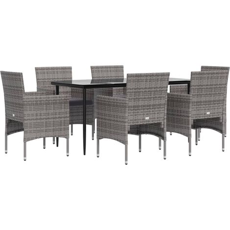Cuscini per mobili da giardino per sala da pranzo 7 pezzi grigio e nero 020014627