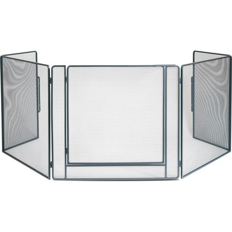 Le Marquier – Pare-feu cheminée acier peint 300x75cm – 5 volets avec porte L61 H65cm – Fixation murale incluse – Pour poêle à bois