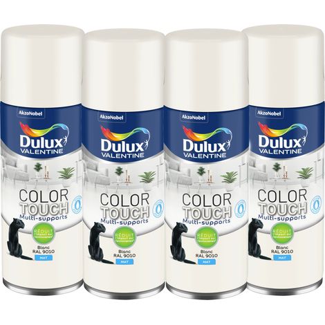 Maxi Pack 4 - Peinture aérosol Color Touch Multi-Supports - Mat Blanc 400 ml - Dulux Valentine
