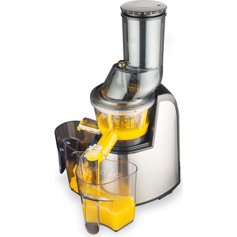MACOM Just Kitchen 859 Perfect Juice Estrattore di Succo a Freddo e a lenta Rotazione per Frutta e Verdura, 150 W, Acciaio Inossidabile, Argento, 1 Liter, Grigio Nero (1/4)