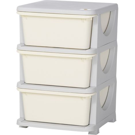 Cajonera infantil con 3 cajones grandes de plástico 37x37x56,5 cm color crema (1/5)