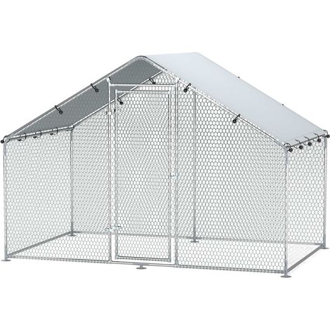 Hühnerstall Freilaufgehege 3x1,7x1,9 m mit Schloss Verzinkter Stahl Hühnerhaus mit Wasserdichtem, Anti-UV Dach Freigehege Outdoor Geflügelstall für Hühnerkäfig, Kleintiere, Pflanzen Silber (1/5)