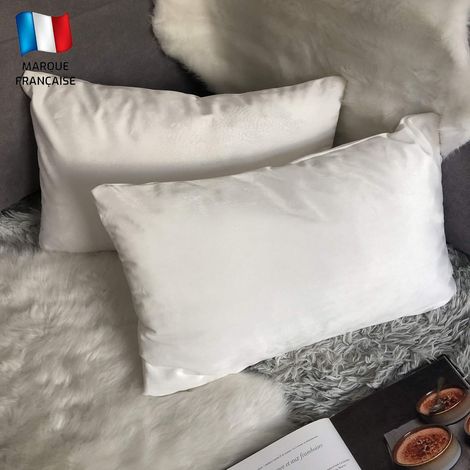 Lot de 2 Housse de coussin, Velours blanc 30x50 cm, Fermeture éclair invisible, Décoration salon chambre
