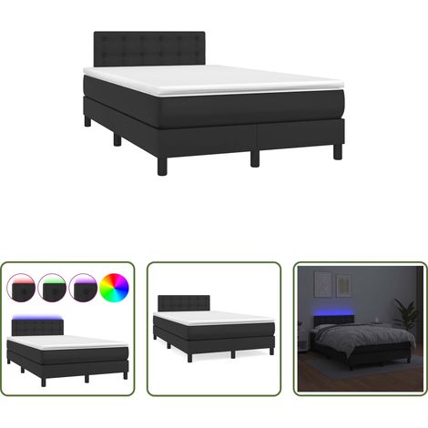 Sommier tapissier - Sommier à lattes de lit matelas LED noir 120x190 cm similicuir (1/5)