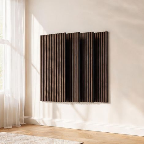 Panneau mural acoustique en bois noyer 4 pièces 120 x 60 cm (1/5)