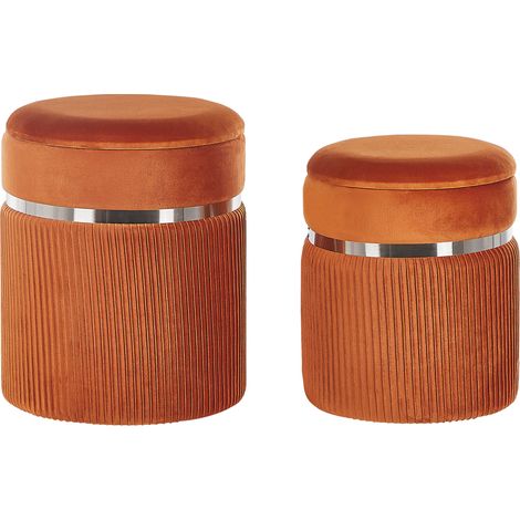 Conjunto de 2 pufs de terciopelo naranja almacenaje bandas de metal glamour sala de estar dormitorio Camdenton (1/5)