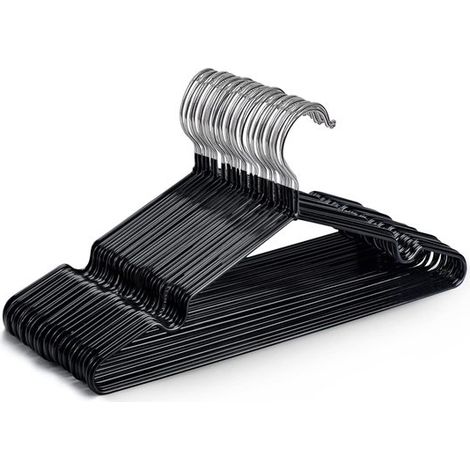 Lot de 20 cintres organisateurs – Recouverts de caoutchouc – Noirs – Robustes – Gain de place (1/5)