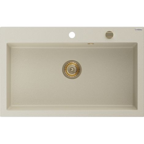 Mexen Elix évier de cuisine 1 bac en granit 800 x 500 mm, beige, bonde dorée - 6527801005-69-G