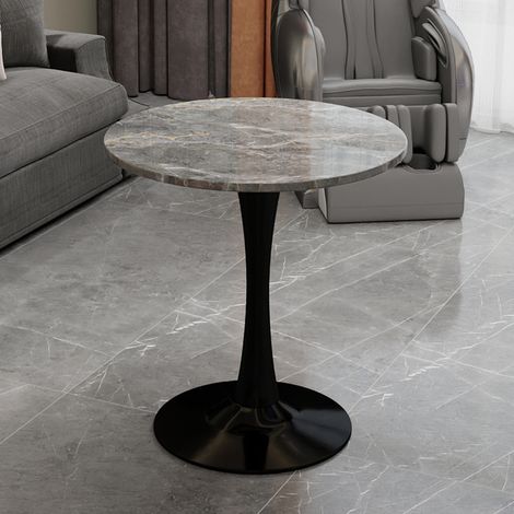 Tavolino rotondo 70x70x72 cm effetto marmo nero e grigio, moderno per salotto FloraGrace (1/5)