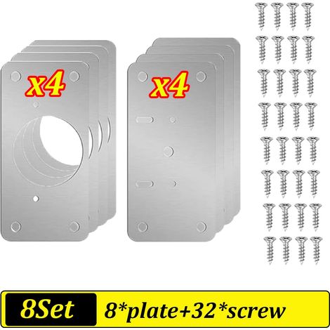 Kit de réparation de charnières de porte d'armoire (8 pièces) : plaque de montage en acier inoxydable, outil de réparation inclus. (1/5)