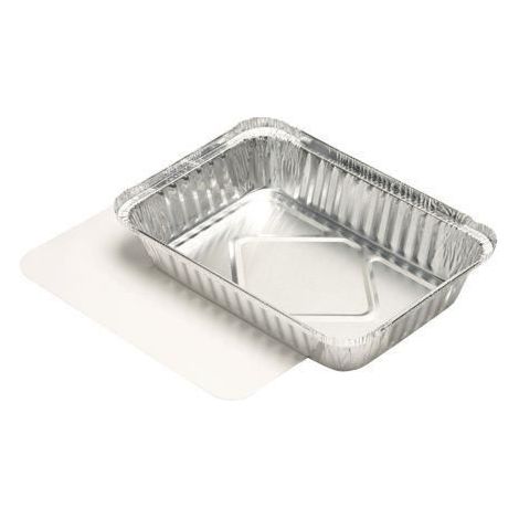 2 pièces plat en aluminium, rectangulaire 0,8 L, couvercle inclus, 21,8 cm x 15,4 cm, gris, cuisine et pique-nique
