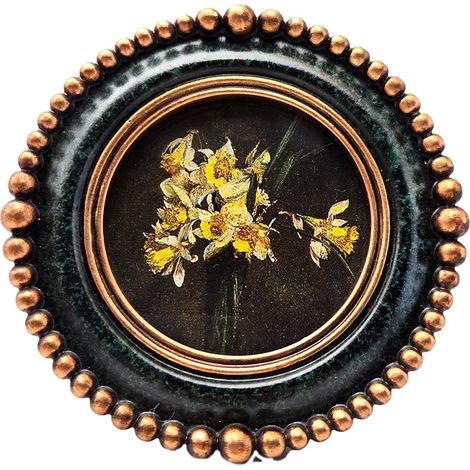 Petit cadre photo rond vintage - 7,6 x 7,6 cm - Mini cadre photo - Cercle décoré noir et vert antique - Pour dessus de table et mur - Décoration d'intérieur rétro (1/5)