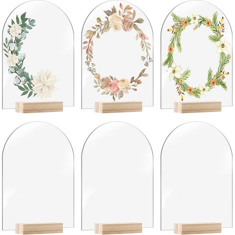 6 Pièces Plaques Acryliques Arrondies avec Support Bois pour Mariage (1/5)