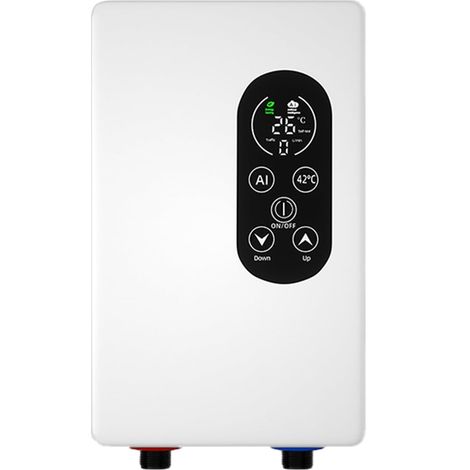Este calentador de agua eléctrico instantáneo de 5500 W es adecuado para fregaderos de cocina y duchas de baño, y es de color blanco. (1/5)
