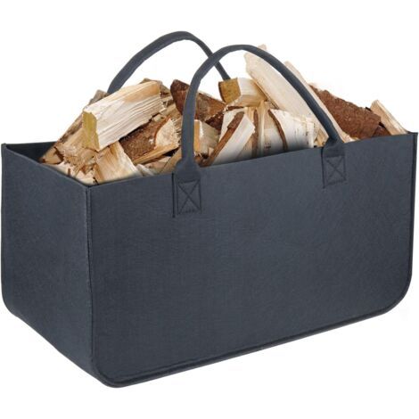 Sac en Feutre 50 x 25 x 25 cm avec Poign��e pour le Transport de Bois, Jouets, Journaux, Faire du Shopping, etc.(Noir)
