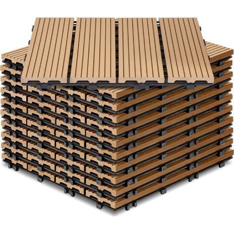 Jiubiaz Piastrelle in WPC 30x30 cm per terrazza e balcone da 4 mq, piastrella a clic, teak, 44 pezzi (1/5)
