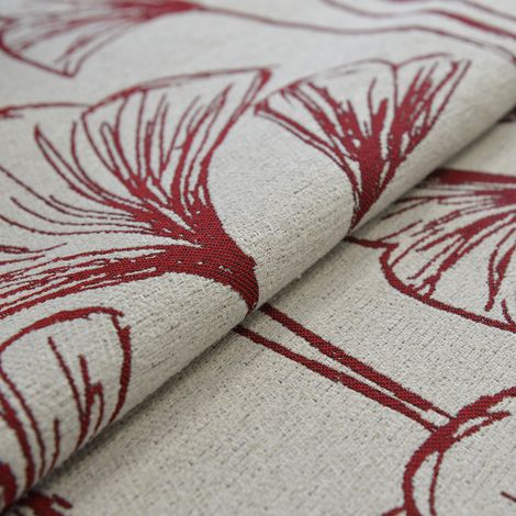 Tissu d'ameublement fleurs de gingko Bordeaux 140 cm