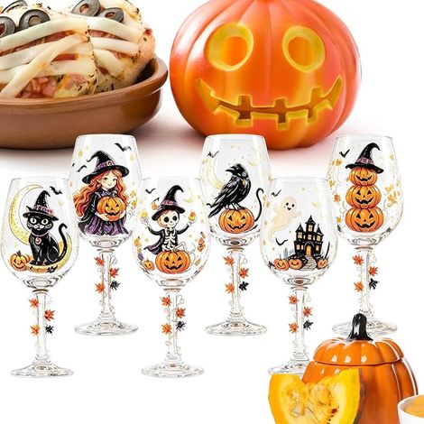 Halloween-Rotweingläser mit langem Stiel für Abendessen und Getränke (1/5)