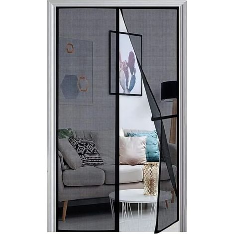 Moustiquaire Porte 120x220cm, Moustiquaire Porte Fenetre Magnétique Mise à Niveau 2024, Anti Mouches pour Couloirs, Portes, Patio Facile à Installer Le Joint d'étanchéité, Noir (1/5)