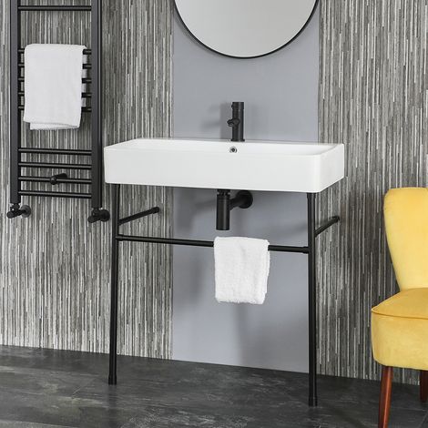 Hudson Reed Exton - Lavabo sur Pieds avec 1 Trou - 80cm x 41&445cm - Noir