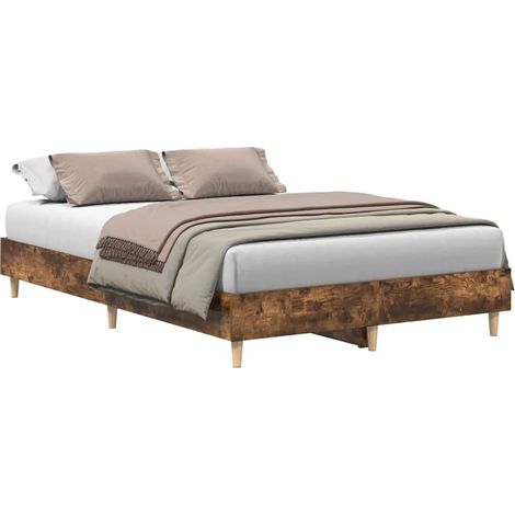 Lit double Lit adulte Cadre de lit sans matelas chêne fumé 140x190 cm bois ingénierie (1/5)